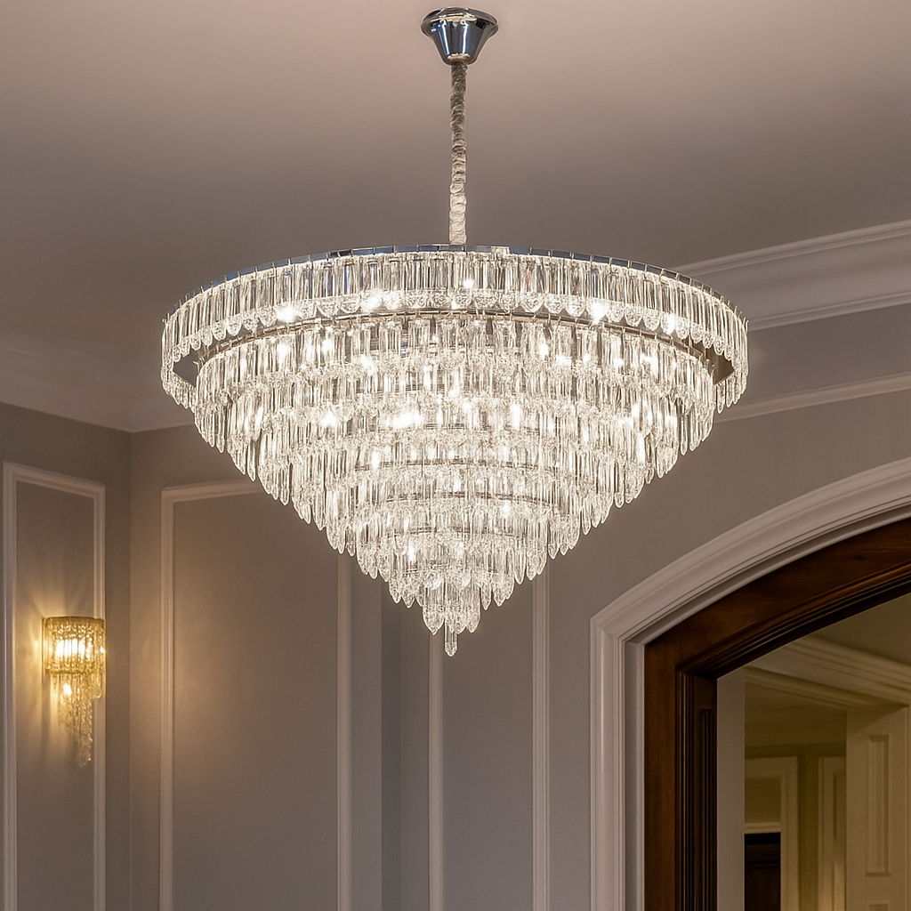 Кришталева каскадна люстра 80см LED 100W + 12xE14 з пультом Crystal Symphony Smart