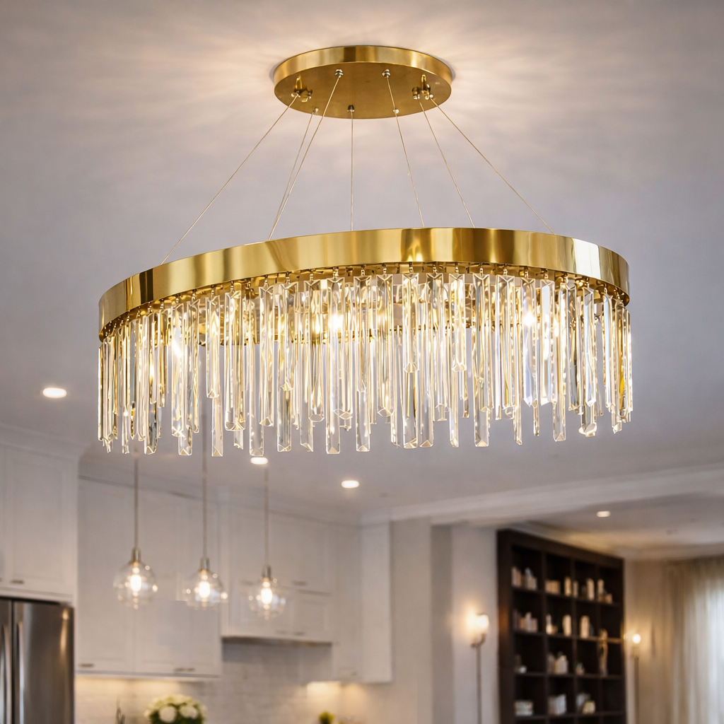 Розкішна кришталева люстра на 10 ламп кольр латуні "Crystal Cascade Oval Gold" (P809/800L Gd)