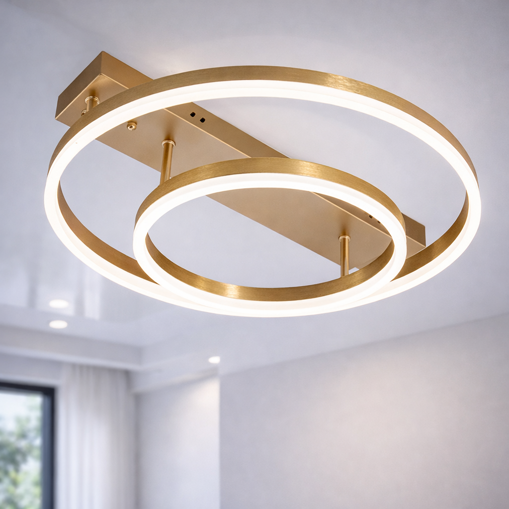 Світлодіодна Led люстра до 16м² золотому корпусі з пультом (Orbital Gold Dimmer 2537G dimmer)