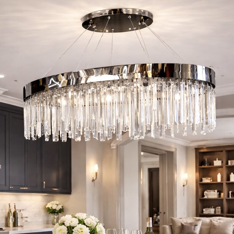 Розкішна кришталева люстра на 10 ламп кольр оникс-срибло "Crystal Cascade Oval" (P809/800L CH)