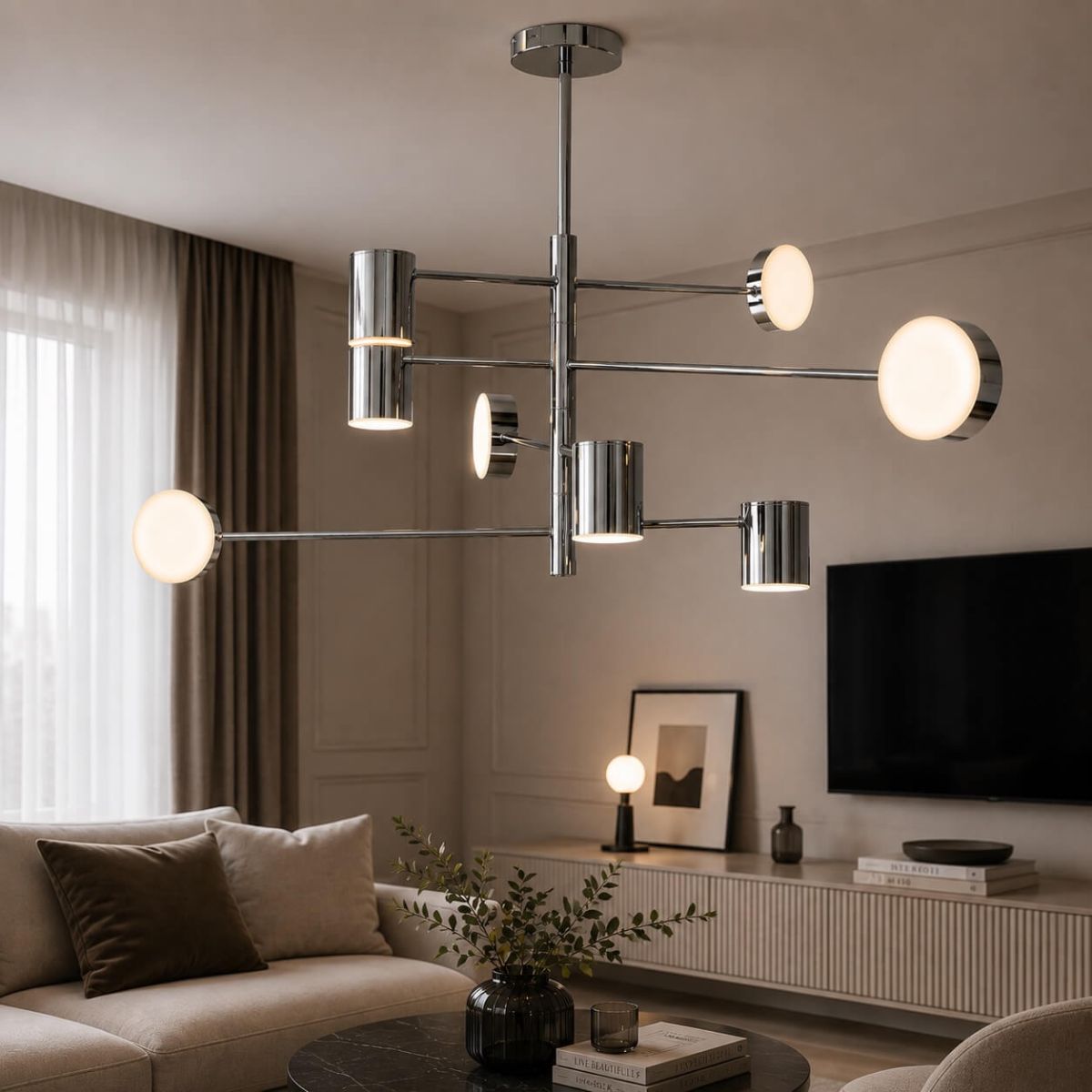 Срібна Led  люстра 120W на 8 елементів світла до 18 м² (D302-8CH)
