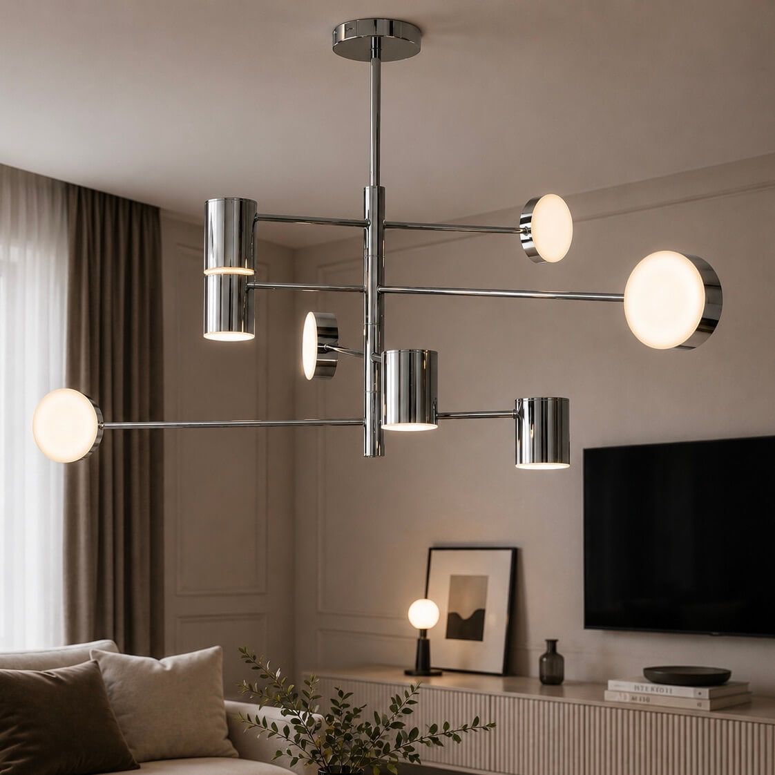 Срібна Led  люстра 120W на 8 елементів світла до 18 м² (D302-8CH)