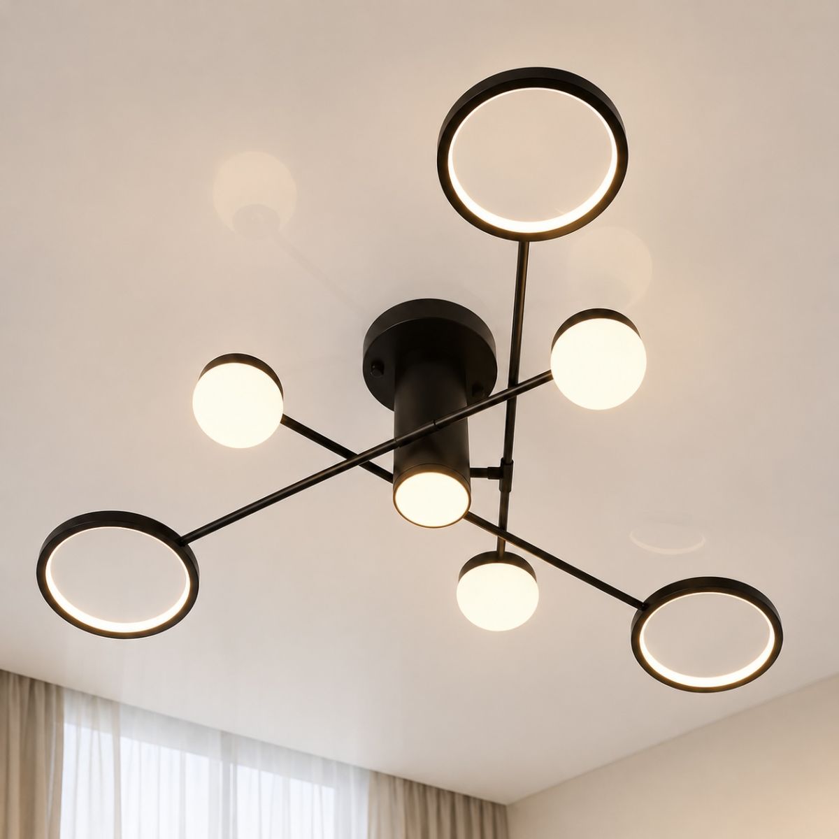 Чорна Led люстра 1118W з пультом керування до 18м² (SY-16066/4+3 BK)