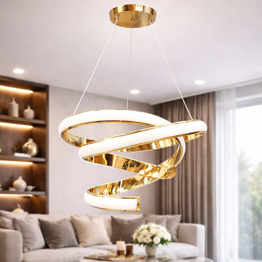 Розкішна підвісна LED люстра до 20м² у золотому корпусі Golden Infinity 169W (B9G)