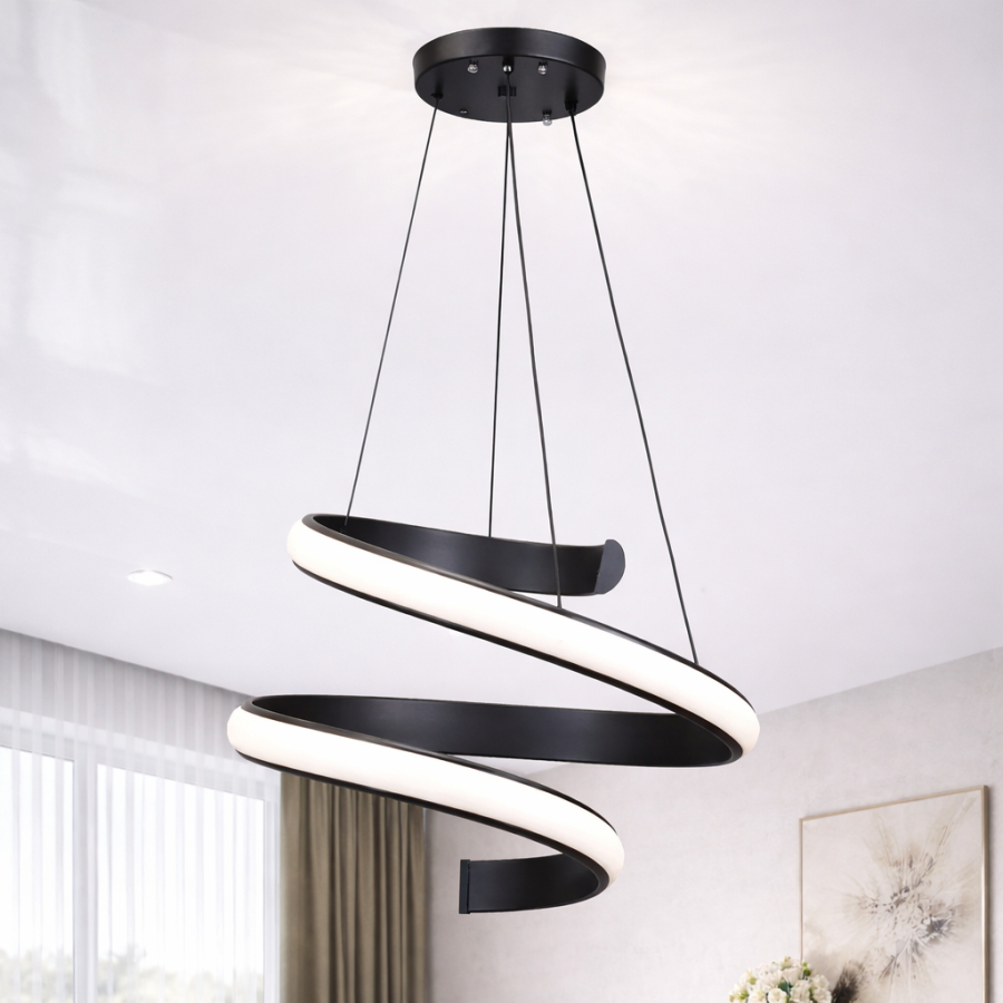 Сучасна світлодіодна LED-люстра до 20м² в чорному корпусі 117W  Black Spiral Infinity