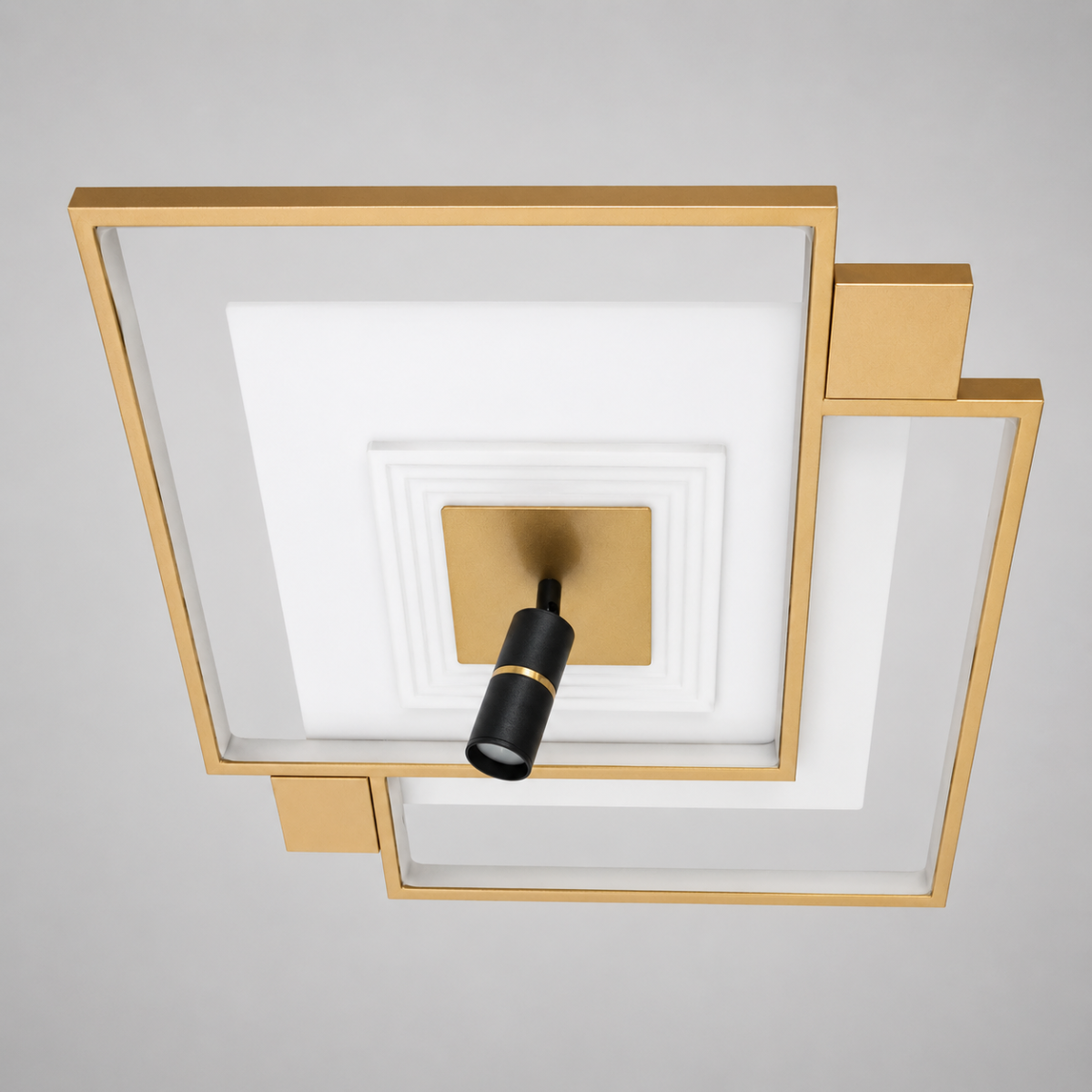Дизайнерська квадратна LED люстра до 16м² з пультом та спотом Orbital Square Gold & White