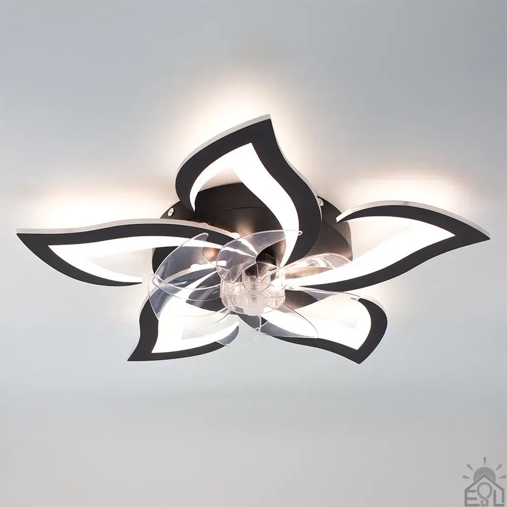 Led люстра з вентилятором до 18 м² чорний лотос (FAN ELLA 72W+18W 5F)