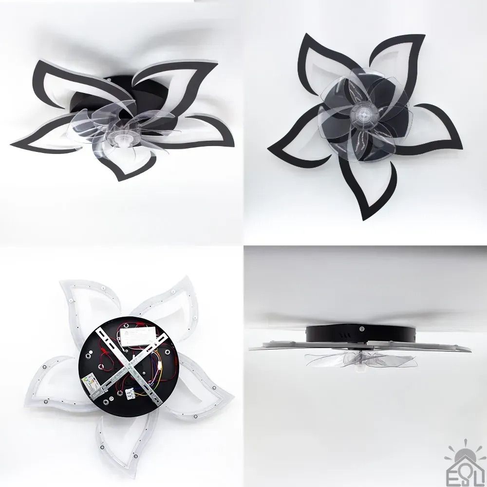 Led люстра з вентилятором до 18 м² чорний лотос (FAN ELLA 72W+18W 5F)