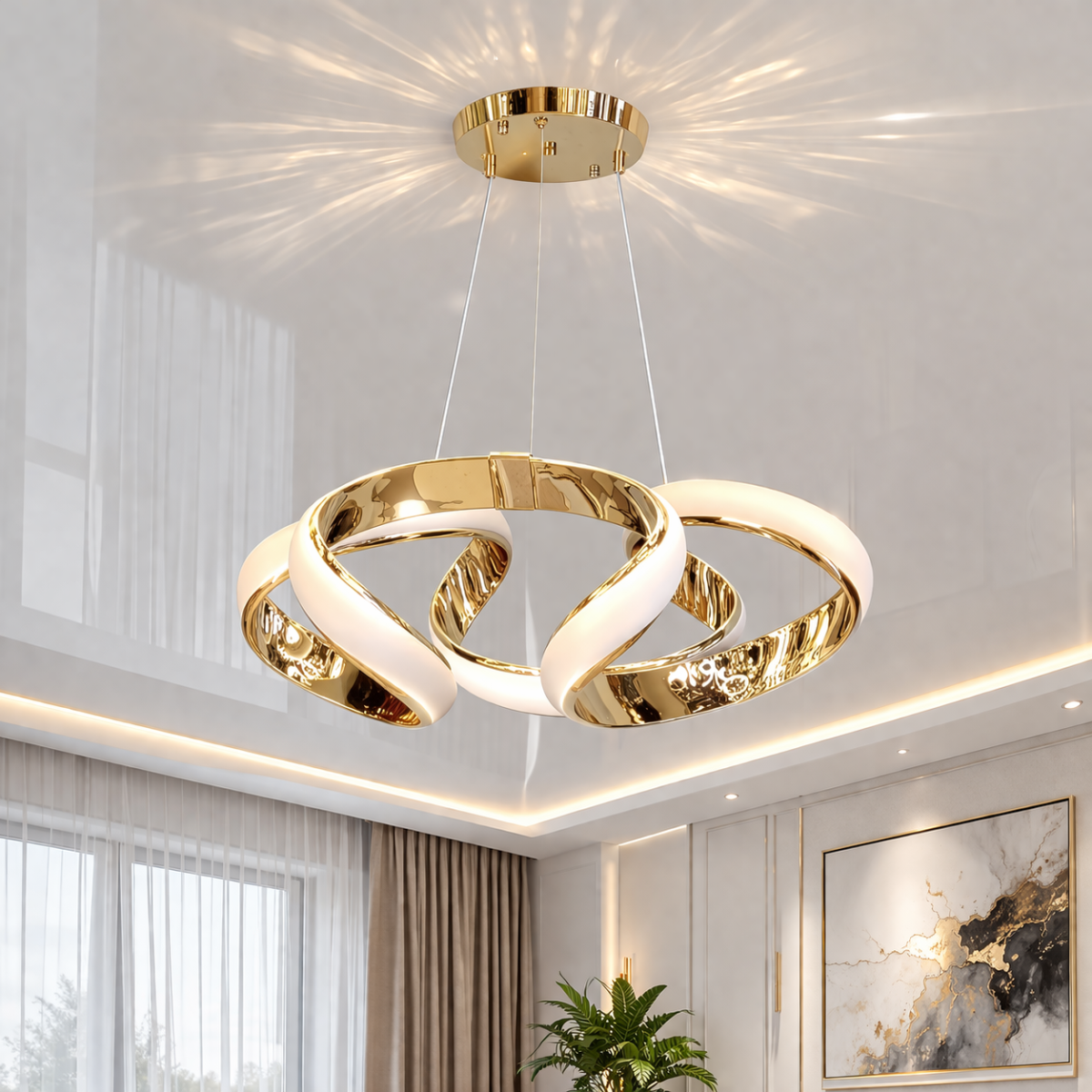 Сучасна світлодіодна LED-люстра до 25м² золотого кольору 151W Golden Infinite Loop 51 см