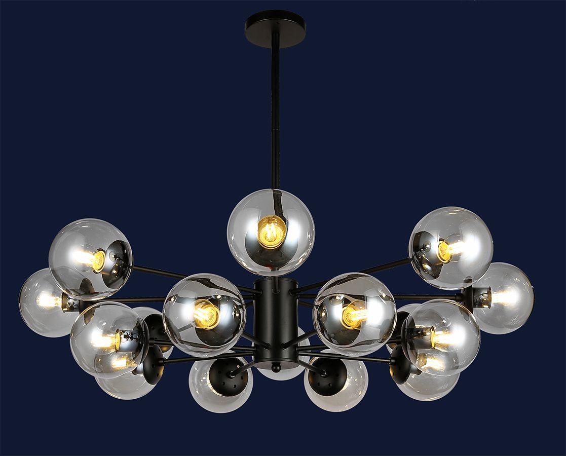 Люстра на 16 плафонів у чорному корпусі Black Crystal Bubble Sputnik Chandelier (7526033-16 BK+CL)
