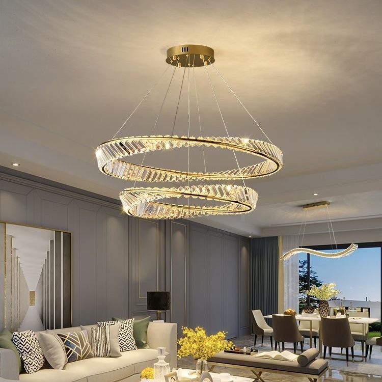 Елітна підвісна LED люстра Double Crystal Ring Gold  80+60 см (P625/800+600GD)