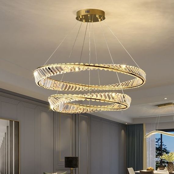 Елітна підвісна LED люстра Double Crystal Ring Gold  80+60 см (P625/800+600GD)