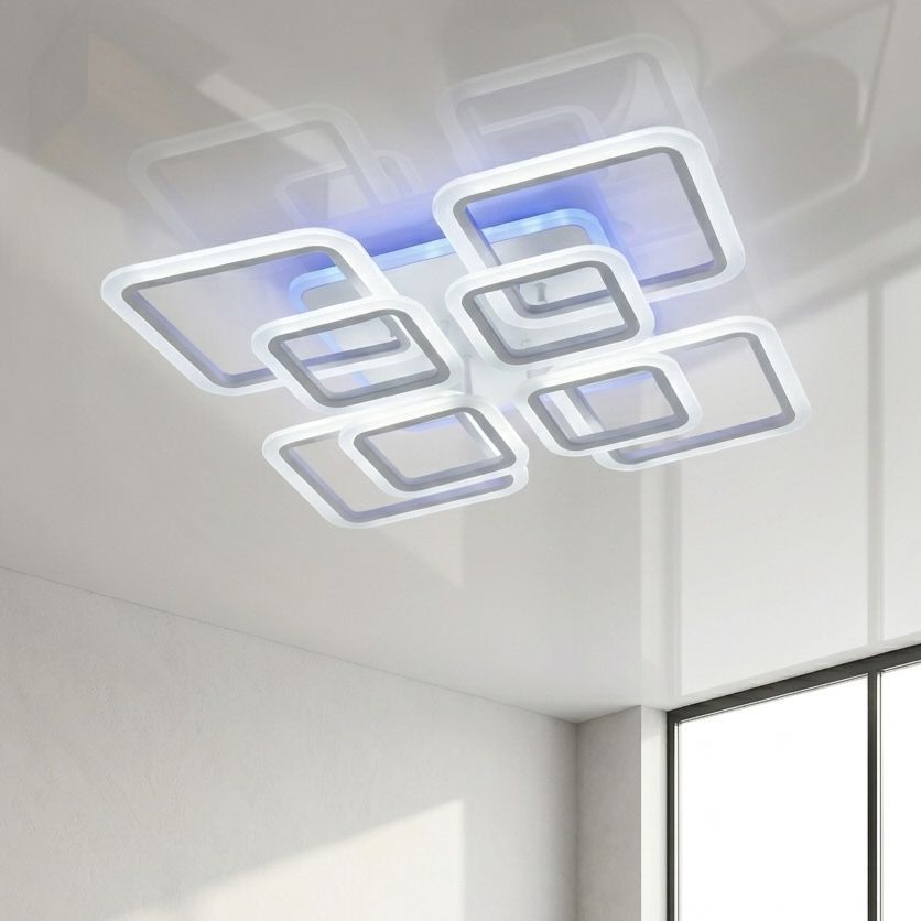 Стельова LED люстра 192 Вт 8 квадратних елементів з RGB-підсвіткою до 25 м², білий корпус з пультом (White)