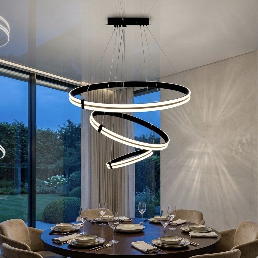 Каскадна підвісна LED люстра на 3 кільця до 35м² "Triple Ring Eternity" (MD78099/80+60+40BK)