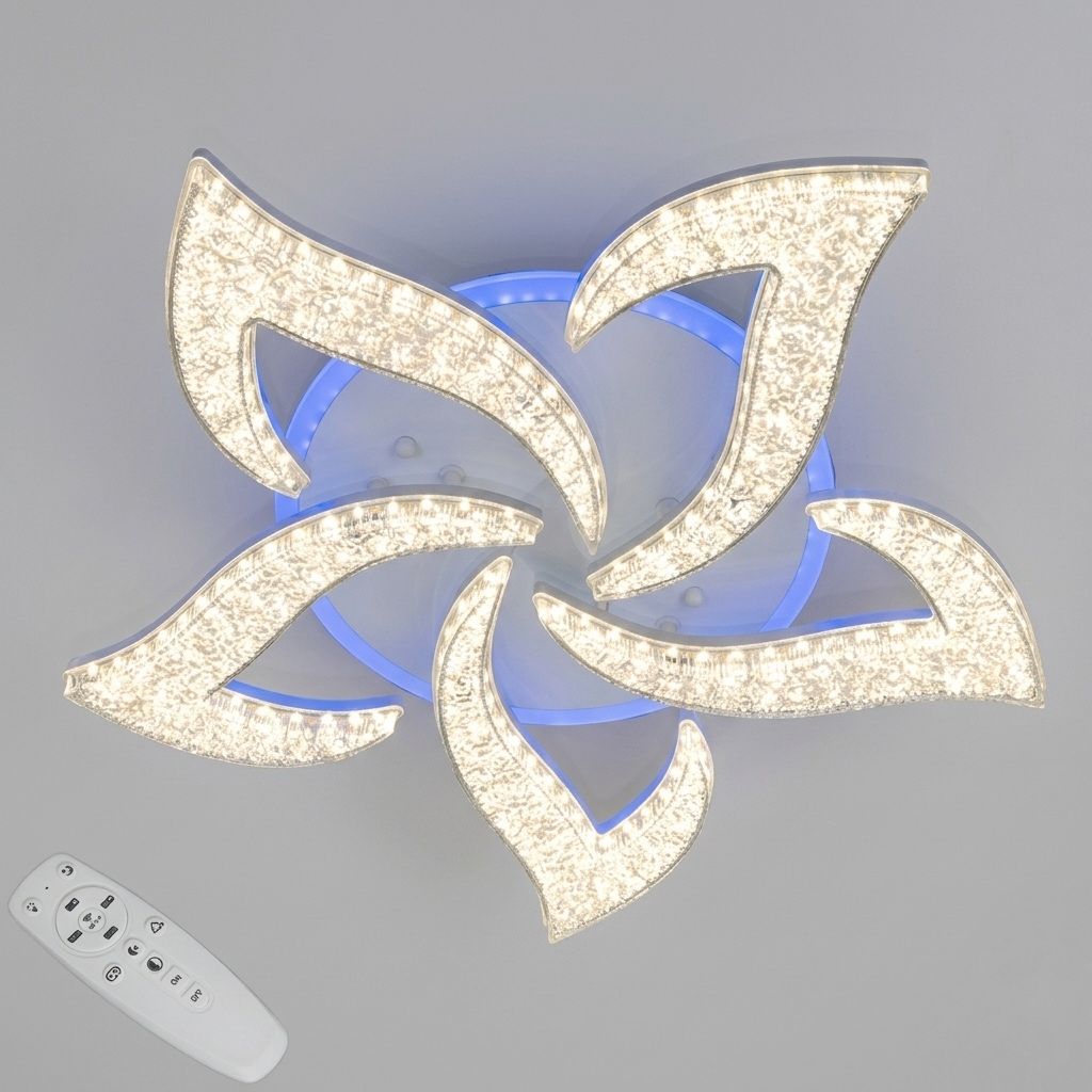 Елегантна стельова LED люстра до 20м² з ефектом «кришталевої крошки» та пультом Crystal Petals White (75W)