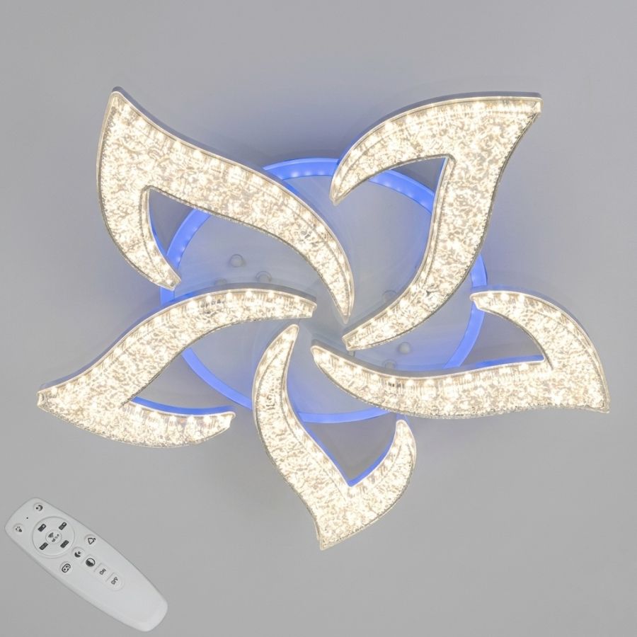 Елегантна стельова LED люстра до 20м² з ефектом «кришталевої крошки» та пультом Crystal Petals White (75W)