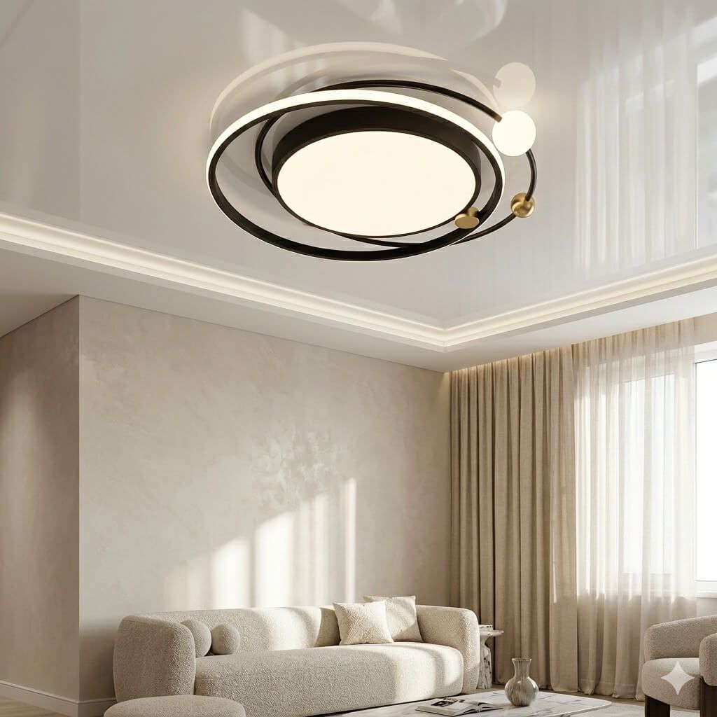 Чорна світлодіодна LED люстра до 18м² з пультом та золотим декором 78W (2469/600BK)