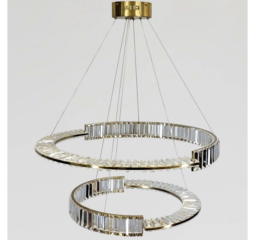 Кришталева Led люстра Два кільця 165W, Латунь (561/80+60 GD)