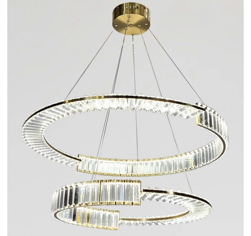 Кришталева Led люстра Два кільця 165W, Латунь (561/80+60 GD)