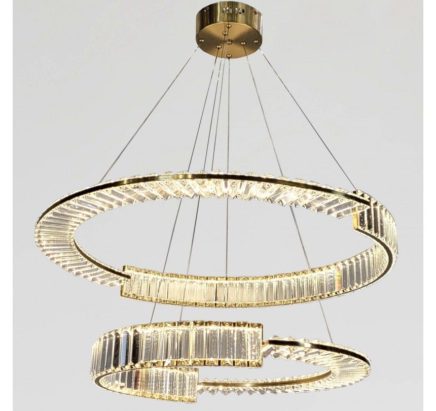 Кришталева Led люстра Два кільця 165W, Латунь (561/80+60 GD)