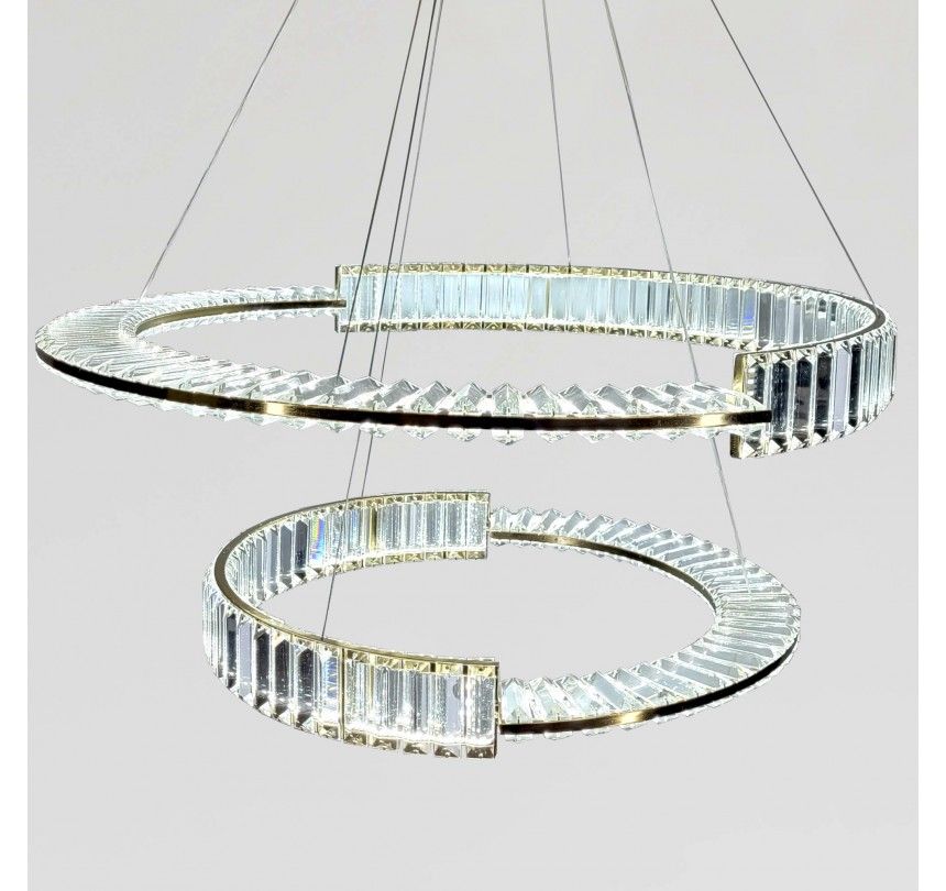 Кришталева Led люстра Два кільця 165W, Латунь (561/80+60 GD)