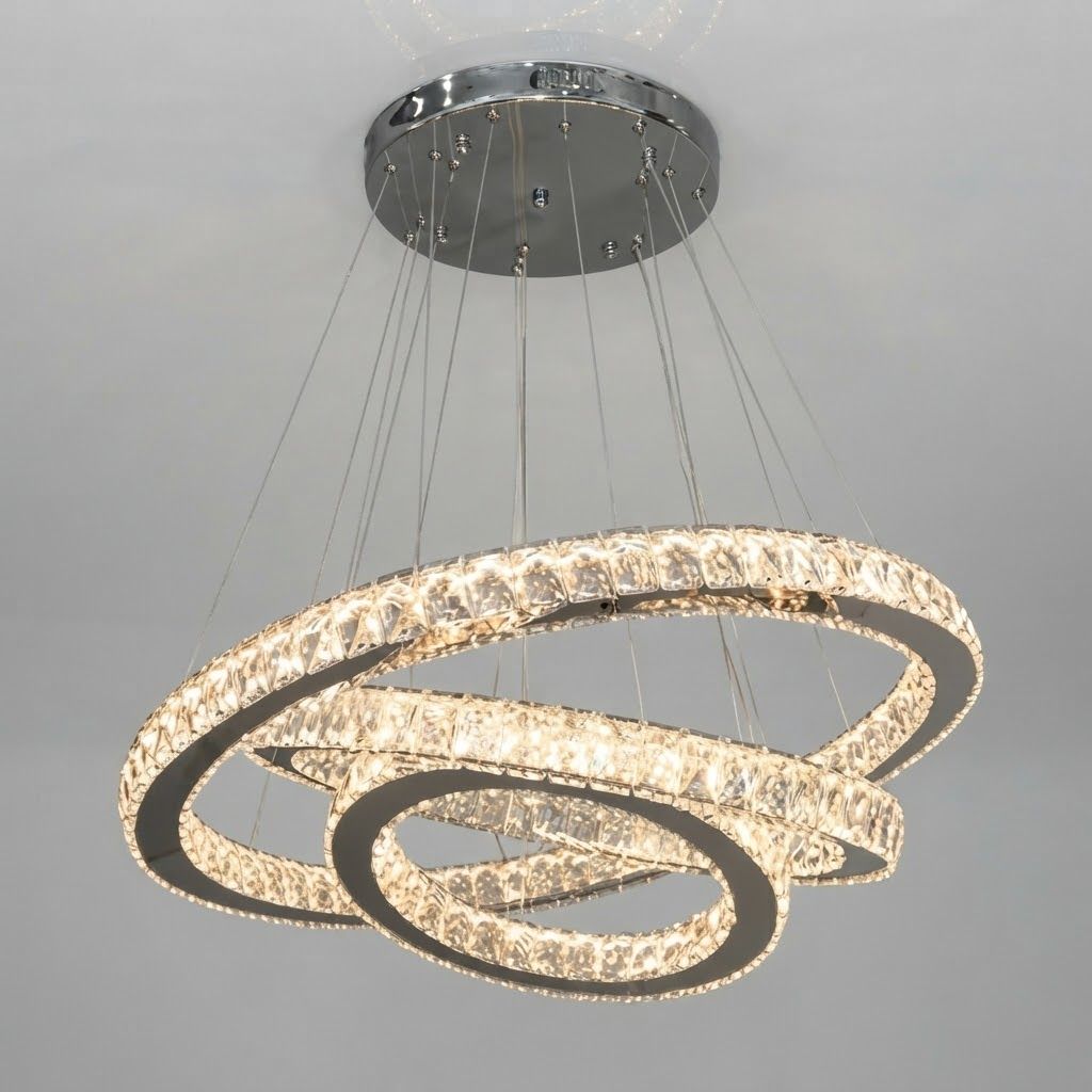 Підвісна кришталева LED-люстра-кільця 105W до 23 м² з пультом (7201-9A/750+580+400HR)
