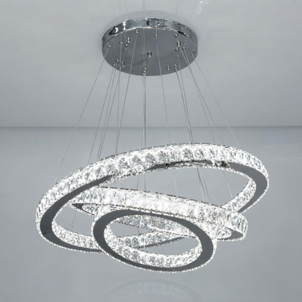 Підвісна кришталева LED-люстра-кільця 105W до 23 м² з пультом (7201-9A/750+580+400HR)
