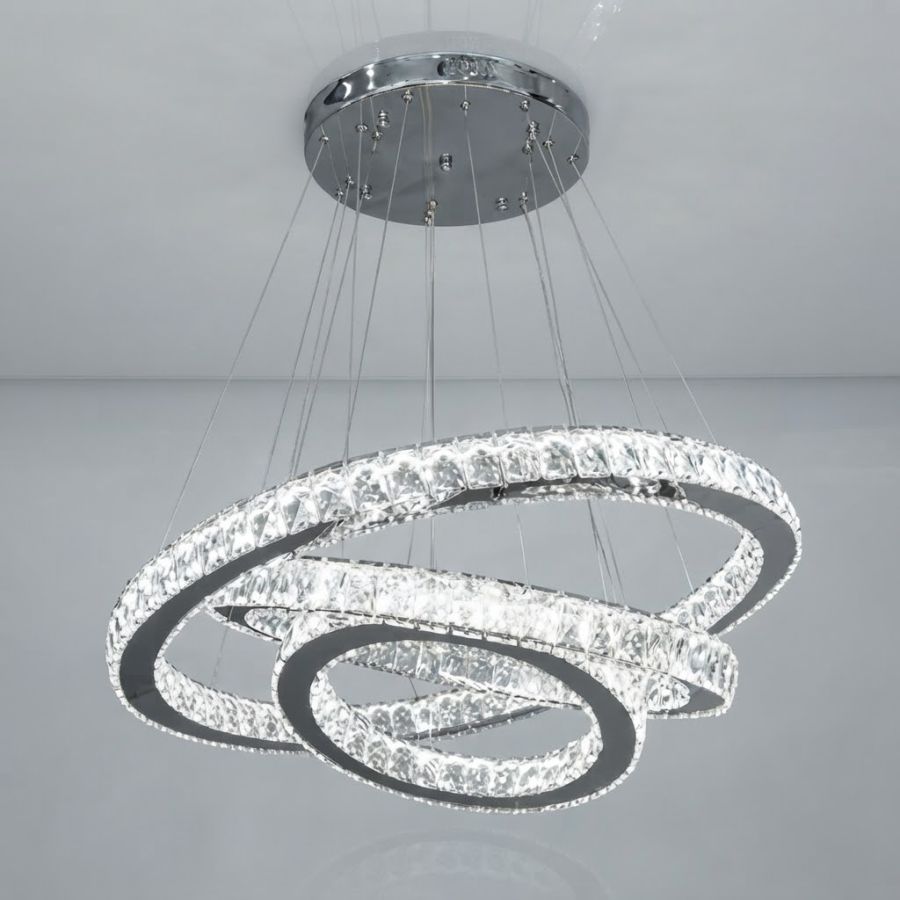 Підвісна кришталева LED-люстра-кільця 105W до 23 м² з пультом (7201-9A/750+580+400HR)