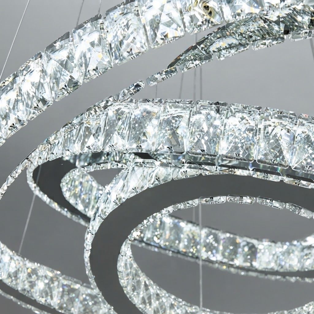 Підвісна кришталева LED-люстра-кільця 105W до 23 м² з пультом (7201-9A/750+580+400HR)