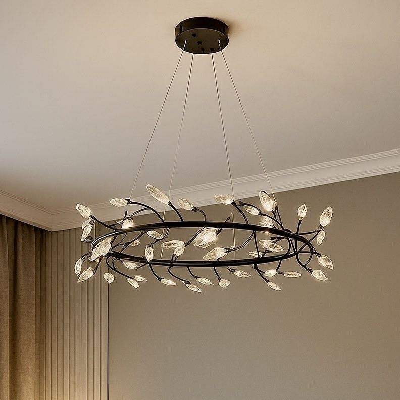 Люстра підвісна LED 90 см, чорна матова, акрилові пелюстки Notte di Fiori (7989300-48 led (800) PLBK)
