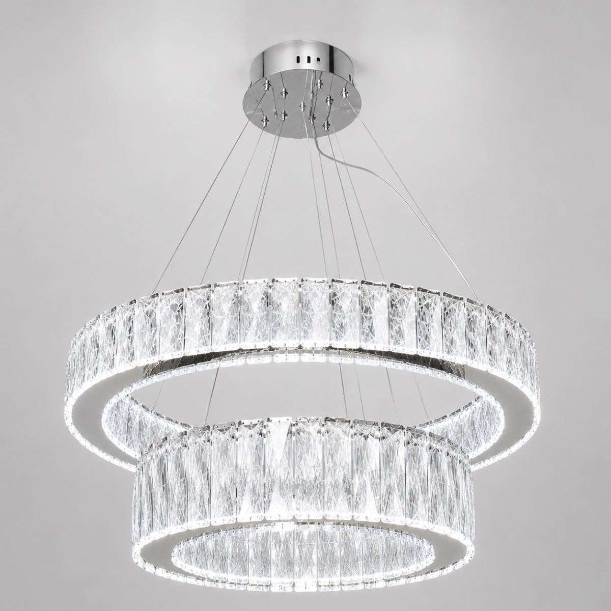 Кришталева LED-люстра 105W Срібна з пультом дистанційного керування (575/600+420HR)