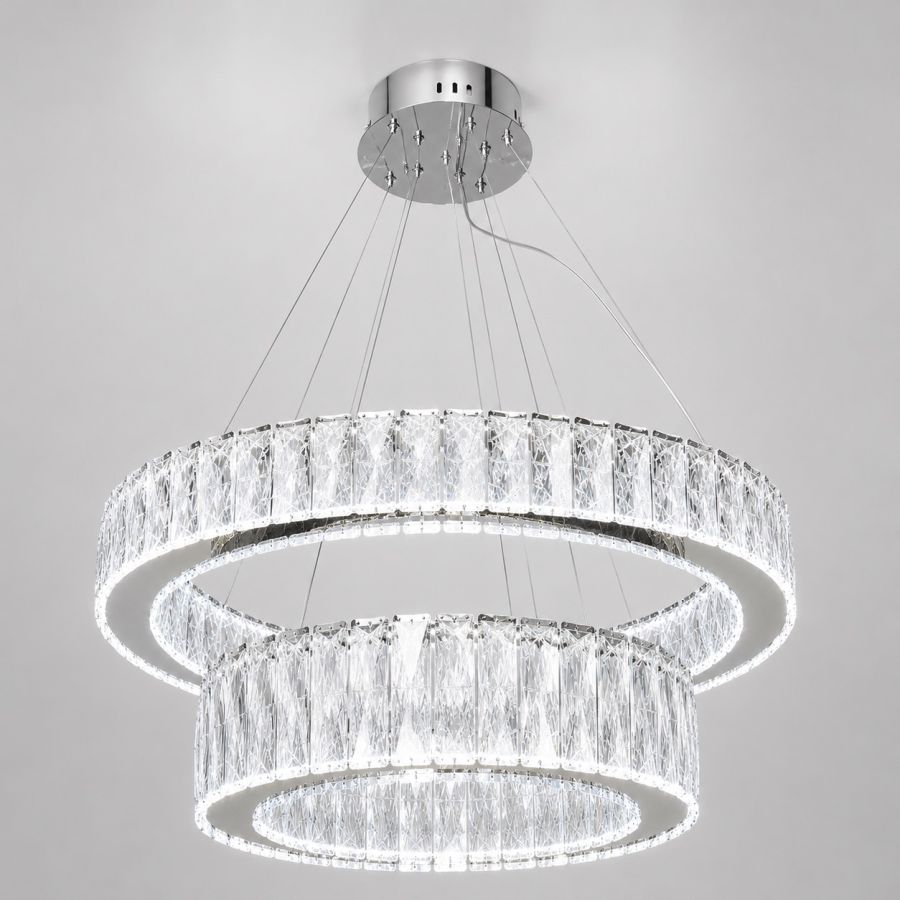 Кришталева LED-люстра 105W Срібна з пультом дистанційного керування (575/600+420HR)