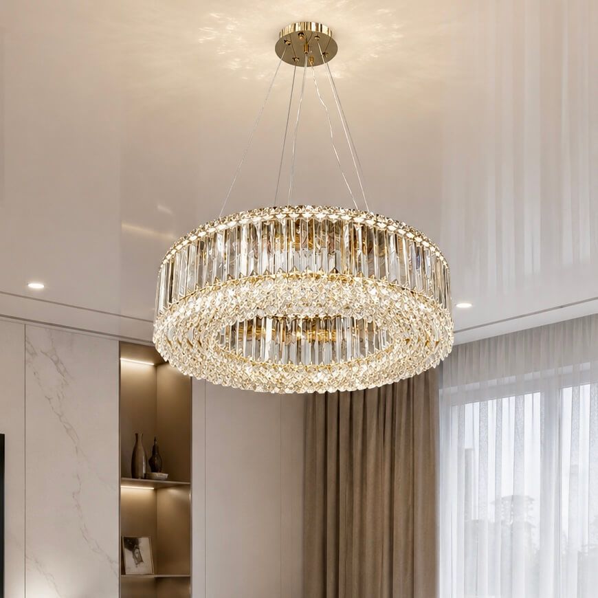 Сучасна кришталева LED люстра з пультом 72 Wt золотого кольору (3023/600GD)