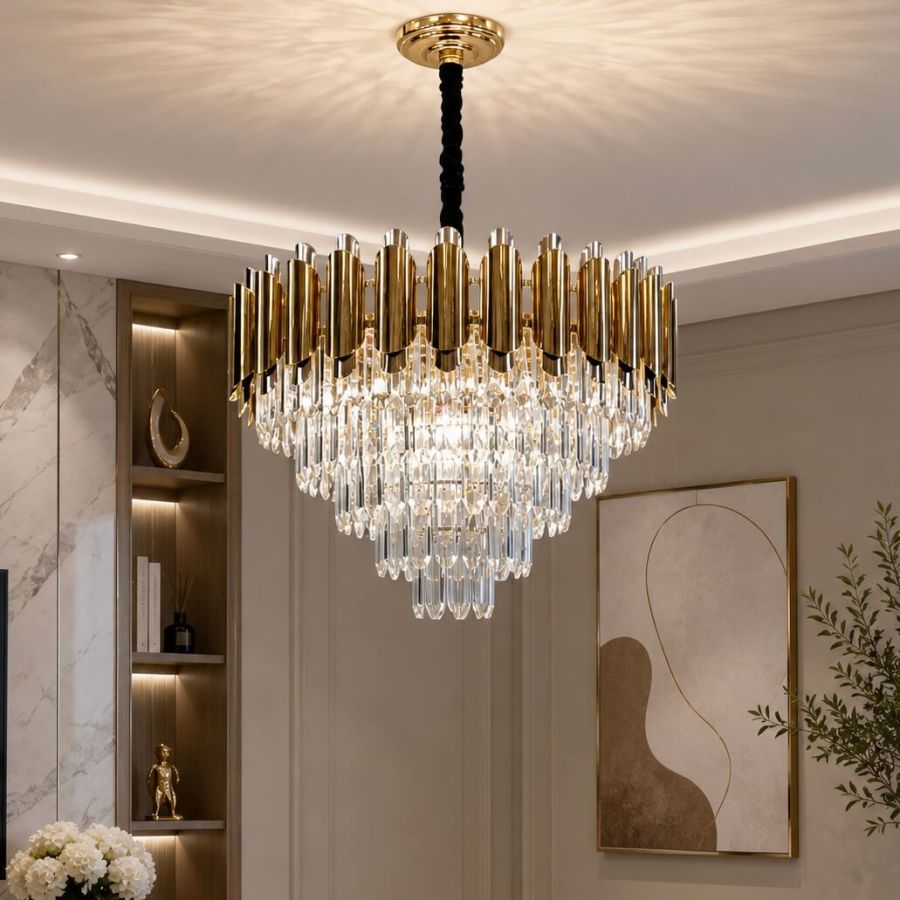 Кришталева люстра на 12 ламп 60 см люстра до 25м² Golden Cascade Luxury