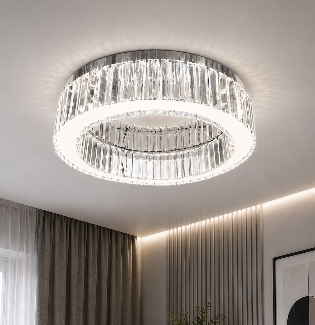 Кришталева стельова LED люстра до 18м² кругле срібло  50 см (510578/50CH)
