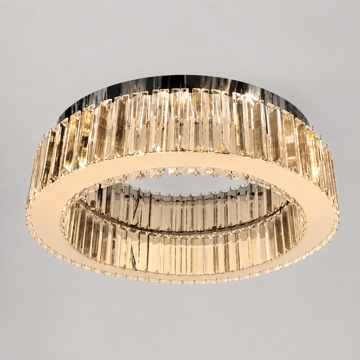 Кришталева стельова LED люстра до 18м² кругле срібло  50 см (510578/50CH)