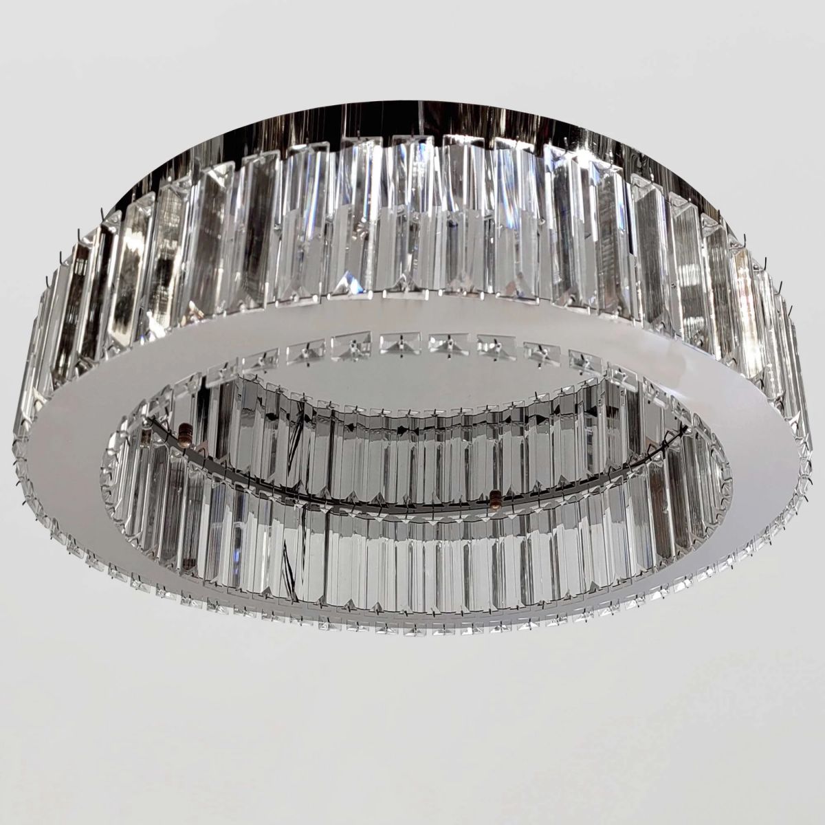 Кришталева стельова LED люстра до 18м² кругле срібло  50 см (510578/50CH)
