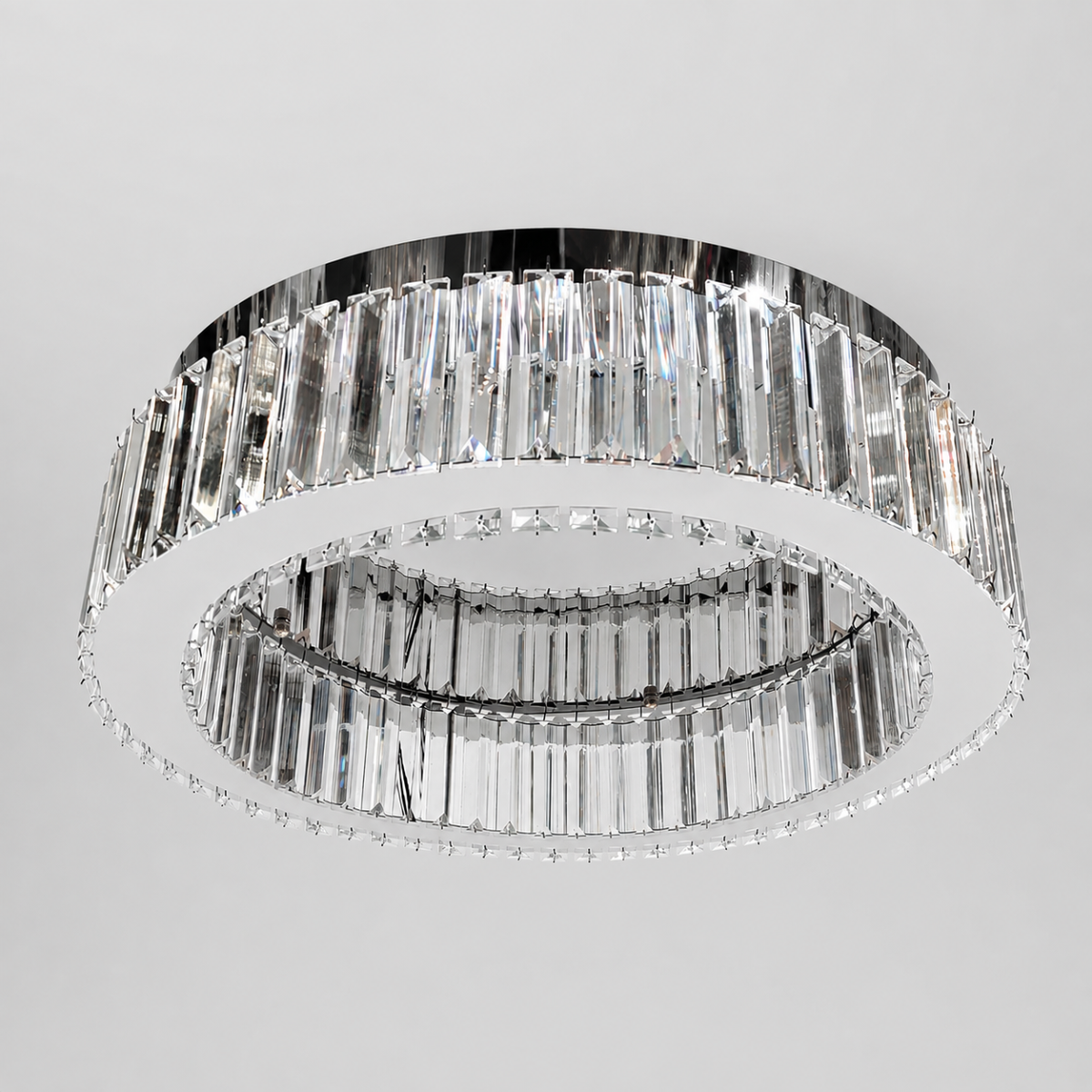 Кришталева стельова LED люстра до 18м² кругле срібло  50 см (510578/50CH)