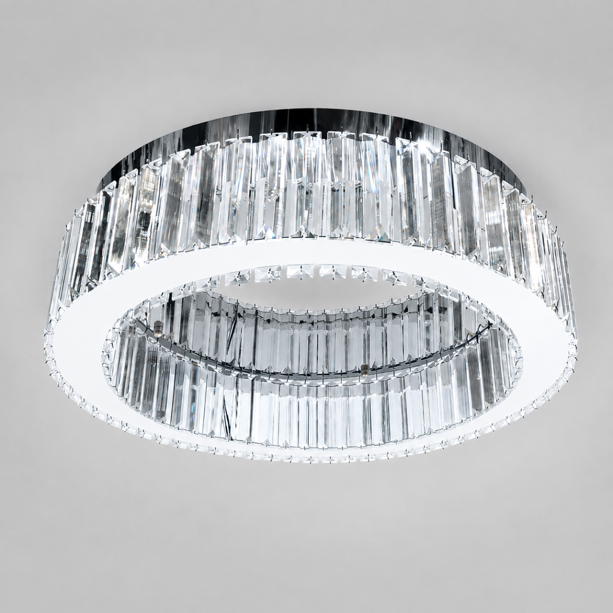 Кришталева стельова LED люстра до 18м² кругле срібло  50 см (510578/50CH)