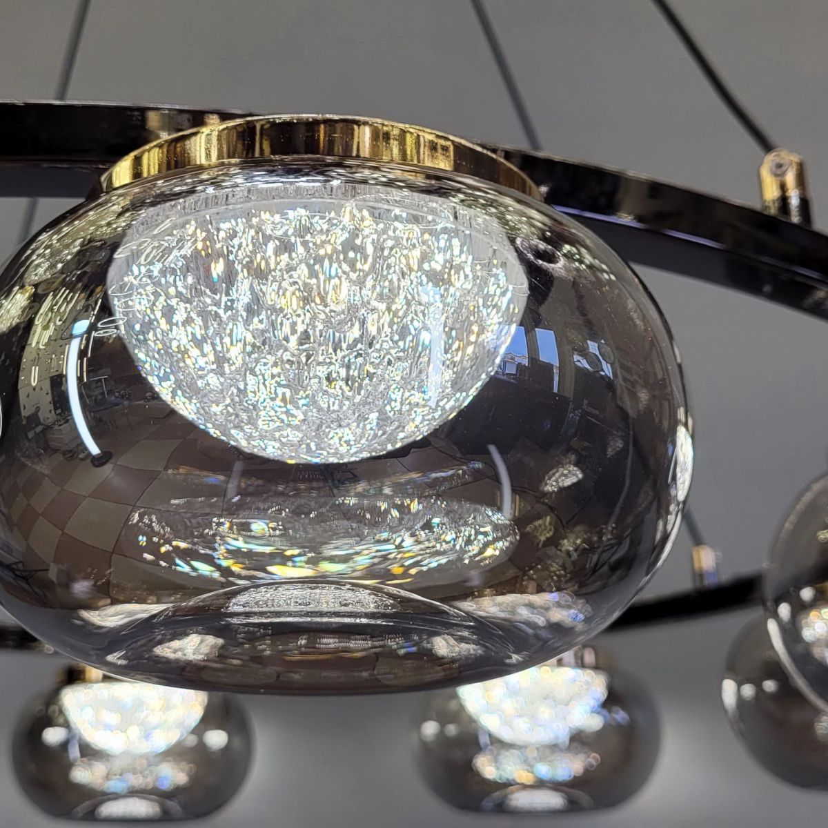 Сучасна підвісна кругла LED-люстра Графітове скло (LQ7125-8)