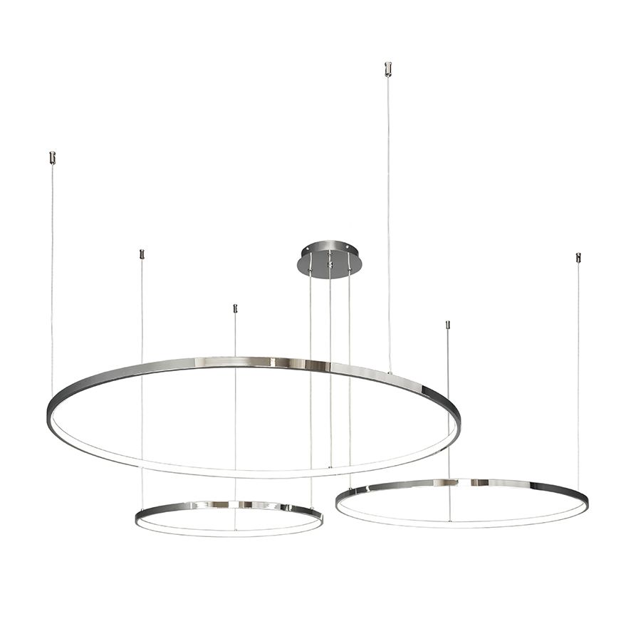 Підвісна LED люстра 170 Вт хром до 30 м² три кільця з пультом (7529832-3B CHROME)