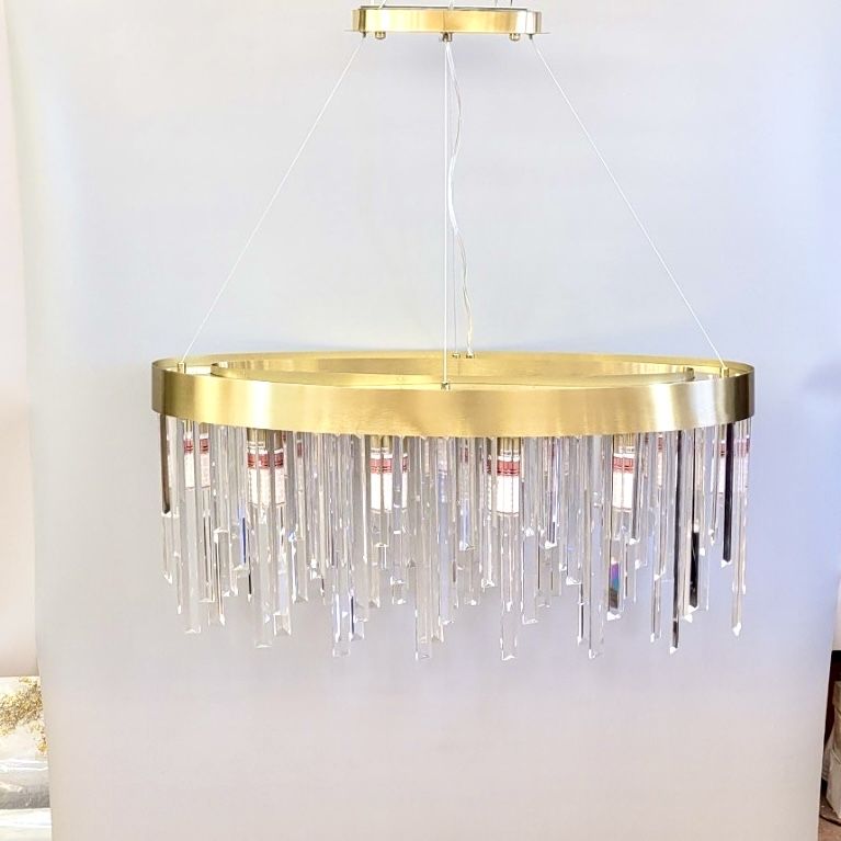 Розкішна кришталева люстра на 10 ламп кольр латуні "Crystal Cascade Oval Gold" (P809/800L Gd)