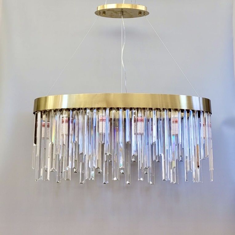 Розкішна кришталева люстра на 10 ламп кольр латуні "Crystal Cascade Oval Gold" (P809/800L Gd)