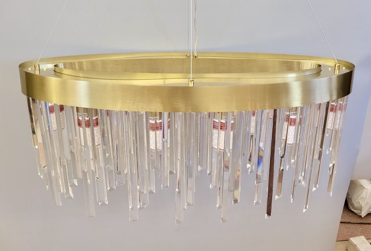 Розкішна кришталева люстра на 10 ламп кольр латуні "Crystal Cascade Oval Gold" (P809/800L Gd)