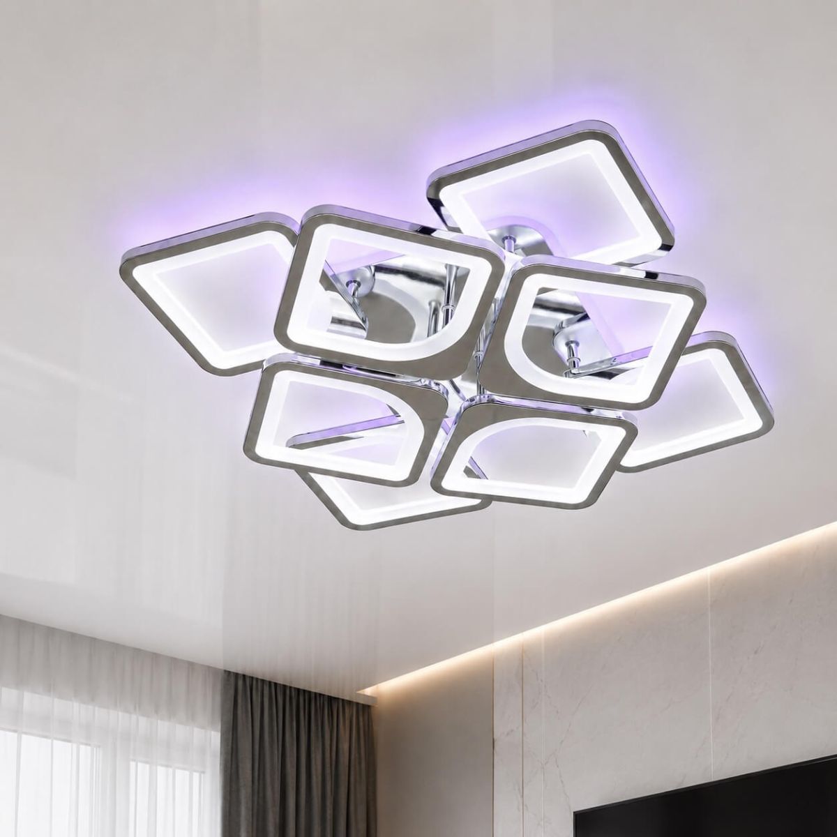 Сетодіодна Led люстра до 30 м² з пультом керування 192 Wt квадратна в срібному крупу (1142/4+4 HR)