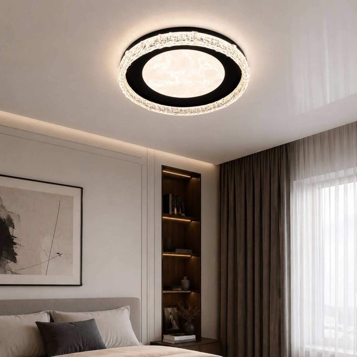 Чорно-біла кругла LED люстра 60W з ефектом кристала (7871090 BK)