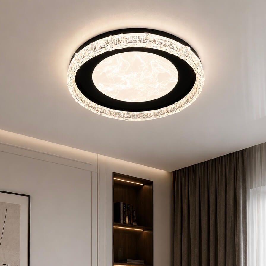 Чорно-біла кругла LED люстра 60W з ефектом кристала (7871090 BK)