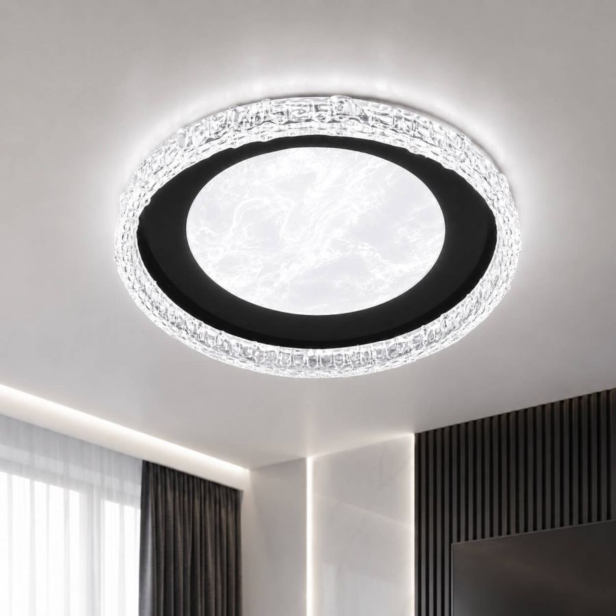 Чорно-біла кругла LED люстра 60W з ефектом кристала (7871090 BK)