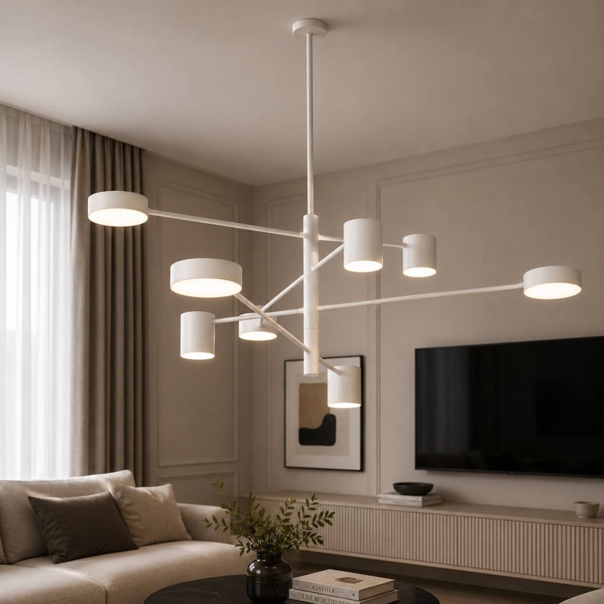 Біла світлодіодна Led люстра Супутник 120W на 8 елементів світла до 18 м² (D302-8WH)