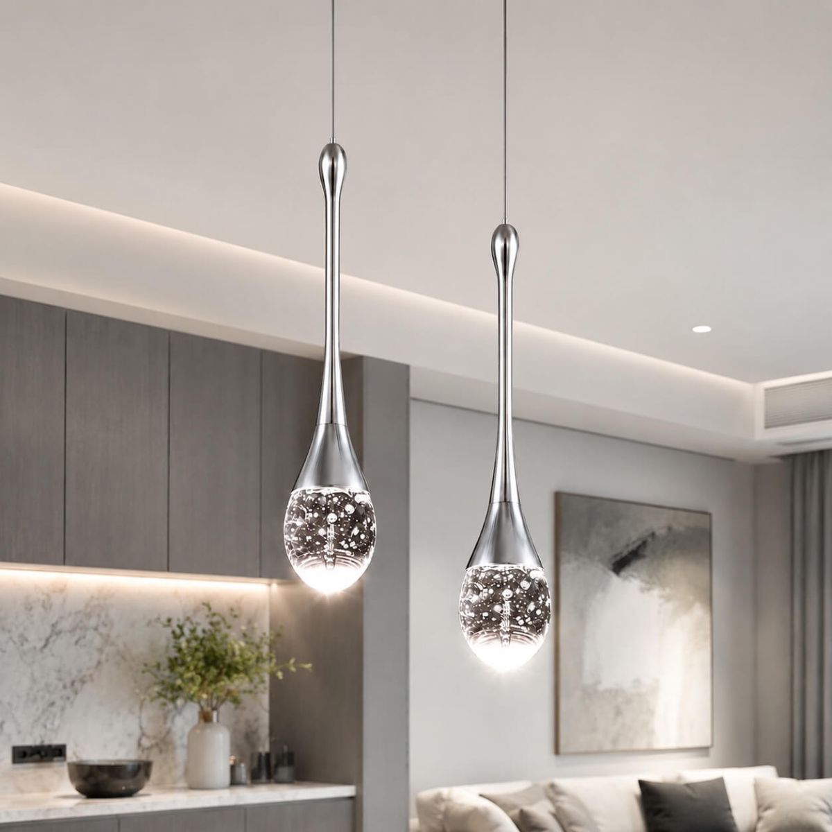 Підвісний Led світильник срібна крапля Crystal Drop Silver J2538-1HR